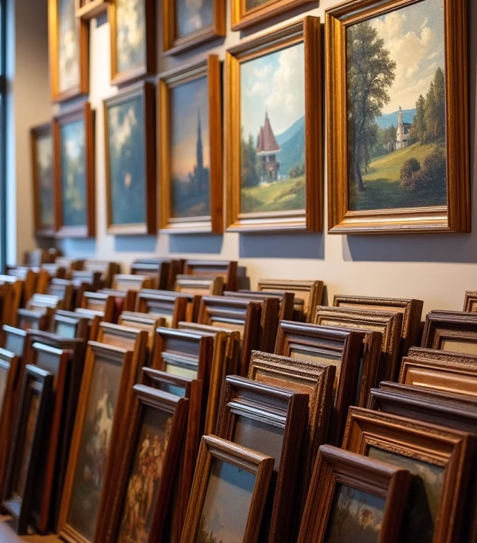 Colecție de rame fine-art expuse în atelier